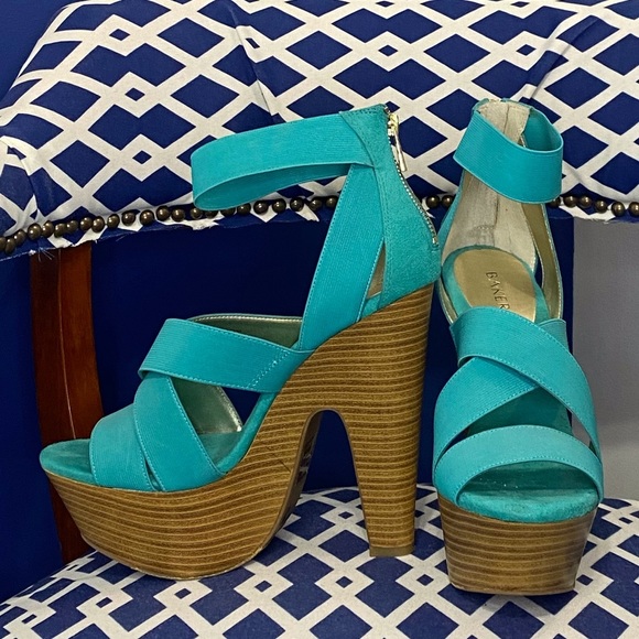 Bakers Shoes Turquoise Bakers Elastic Strappy Platform High Heel